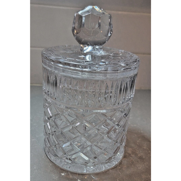 Czech MCM Vintage ￼Cut Crystal ￼Ice Bucket -Cookie Jar Canister w/Lid Starburst - Picture 2 of 7